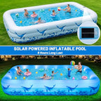 Backyard outdoor inflatable swimming pool for kids and adults, durable thickened PVC, multicolor 7-color LED light solar-powered