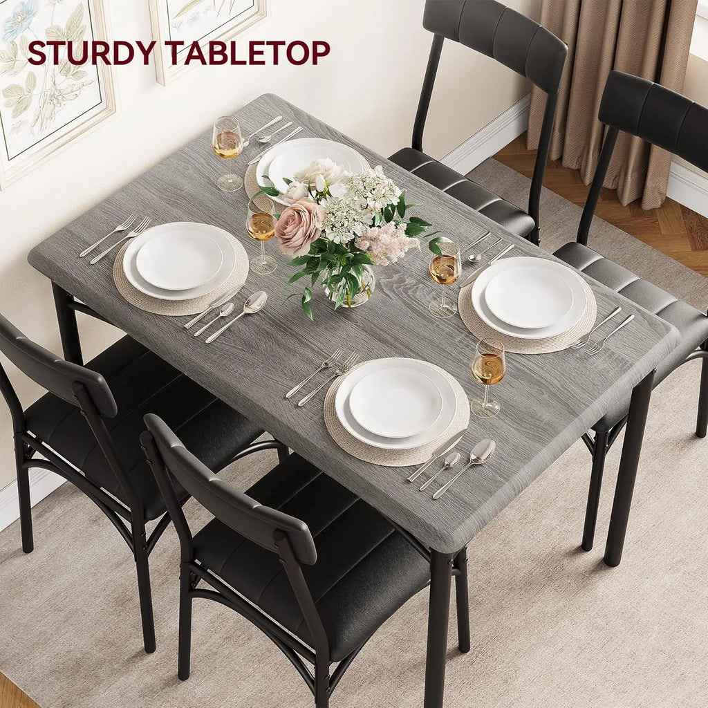 Modern Kitchen Table Set With 4 Upholstered Chairs