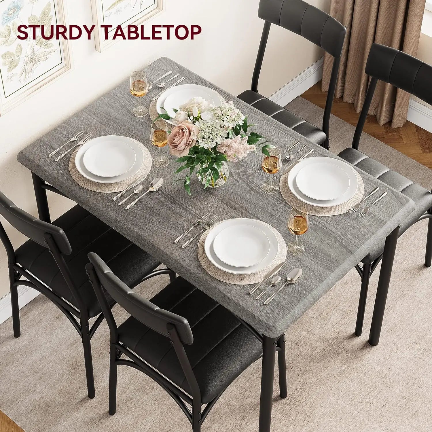 Modern Kitchen Table Set With 4 Upholstered Chairs