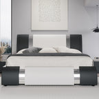 Faux Leather Bed Frame with Iron Pieces Low Profile Platform Bed with Height-Adjustable Headboard