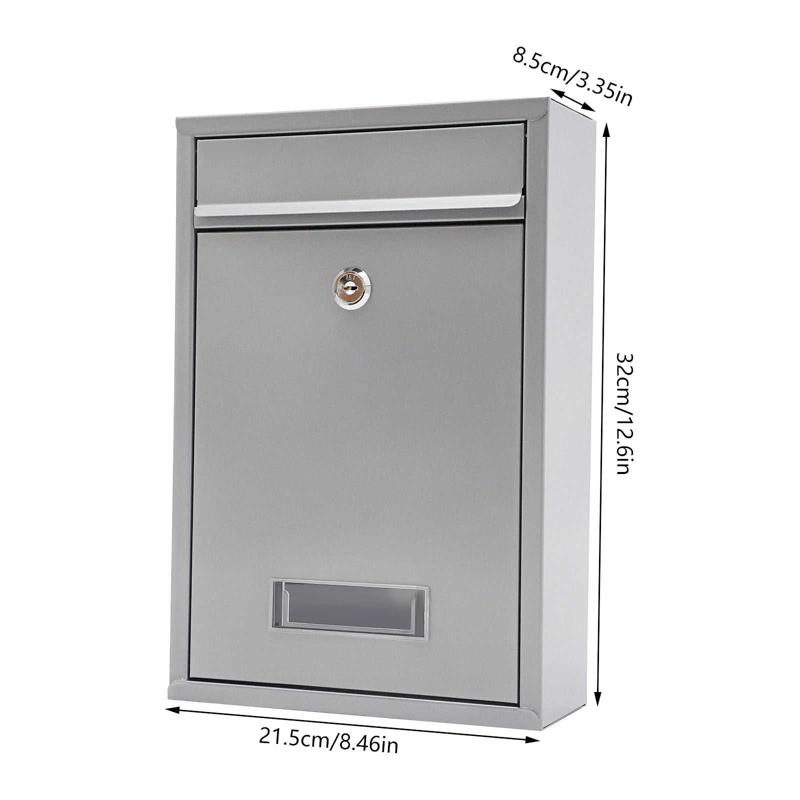 Stainless Steel Mail Letter Post Box Outdoor Wall Mounted Lockable Mailbox+2 Keys,