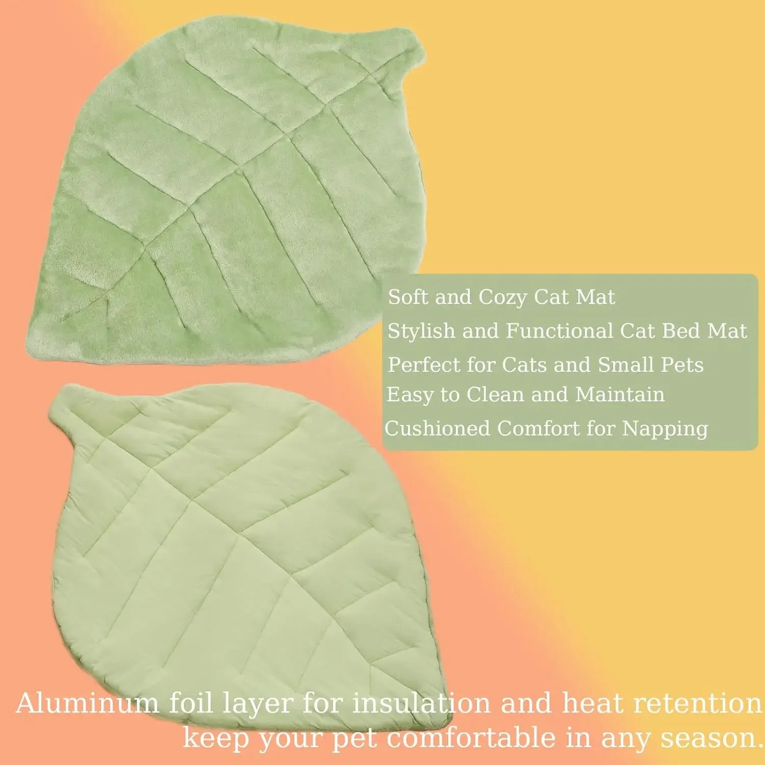 Self Warming Cat Leaf Mat, Soft Fleece & Foil Insulation, 26.5"x20.5" All-Season Pet Bed