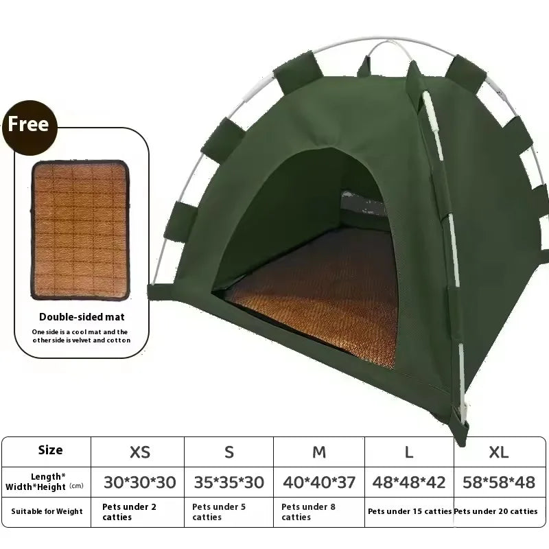 Portable Cat Tent Bed Breathable Oxford Pet House with Double-sided Mat Summer Cooling
