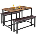 Brown Dining Table Set for 4 With Upholstered Benches,
