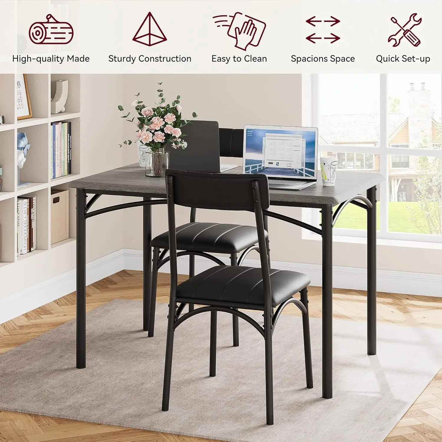 Modern Kitchen Table Set With 4 Upholstered Chairs
