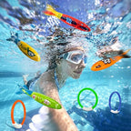 Underwater Pool Diving Toys, 8 Pcs Diving Rings and Pool Torpedo Set