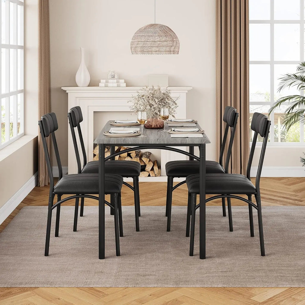 Modern Kitchen Table Set With 4 Upholstered Chairs