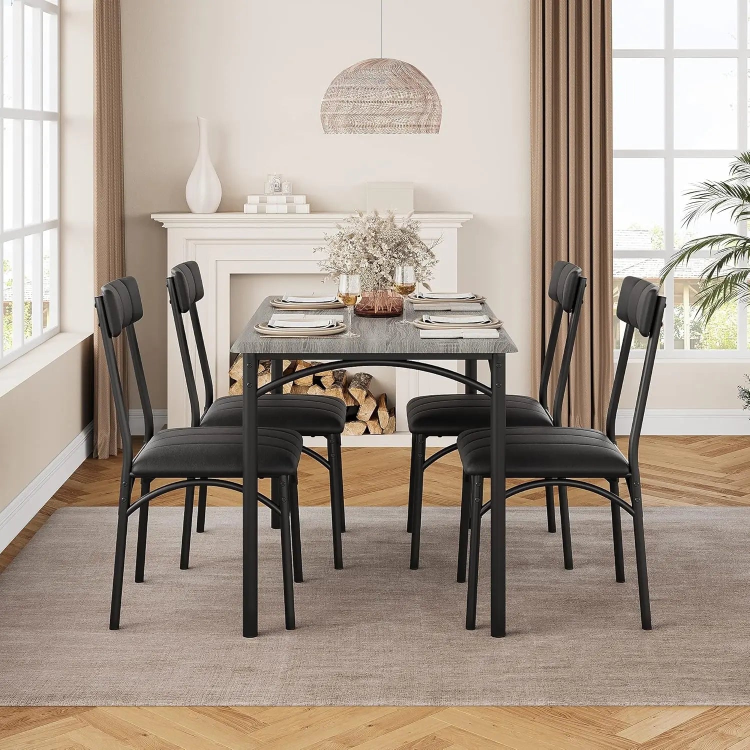 Modern Kitchen Table Set With 4 Upholstered Chairs