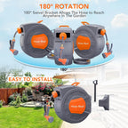 Retractable Garden Hose Reel 1/2 In x 100 FT Wall Mounted with 9 Function Sprayer Nozzle
