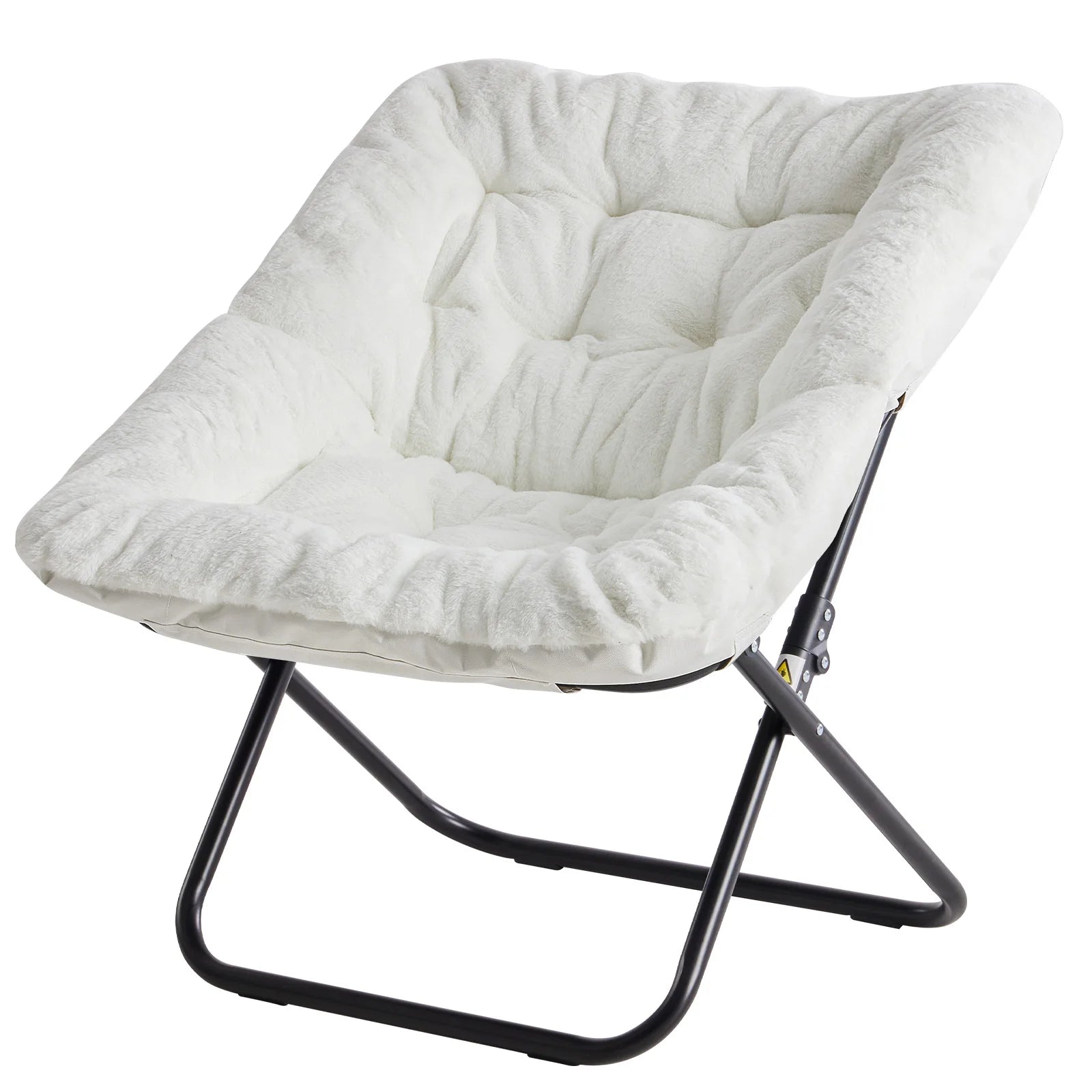 28IN Cozy Saucer Chair With Soft Faux Fur Folding Metal Frame