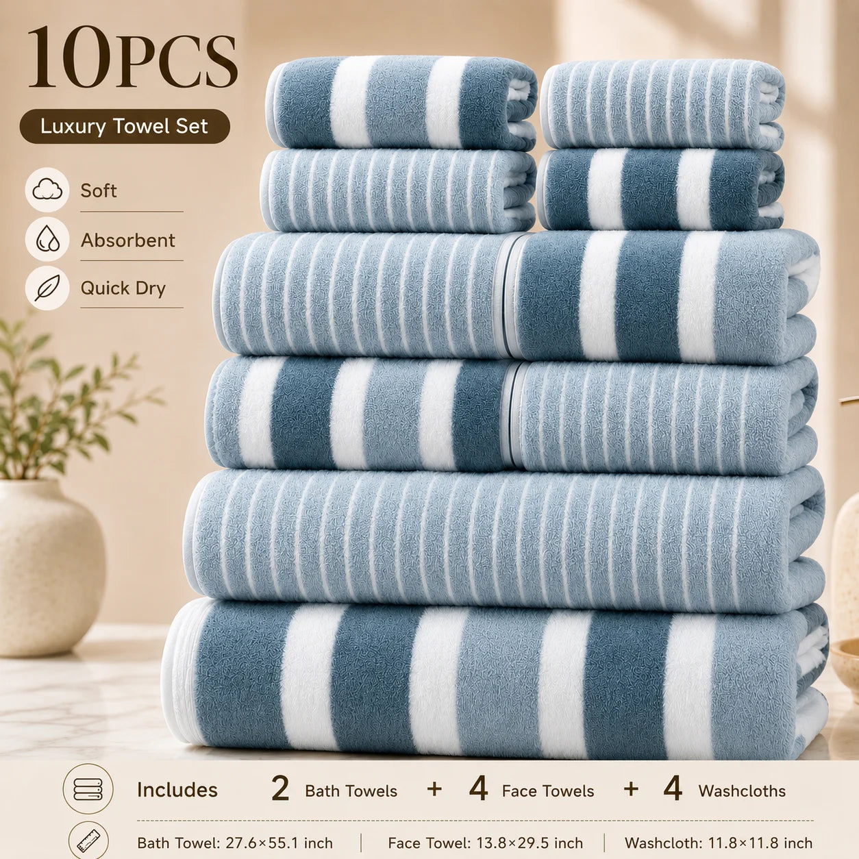 10-Piece Ultra Absorbent Towel Set