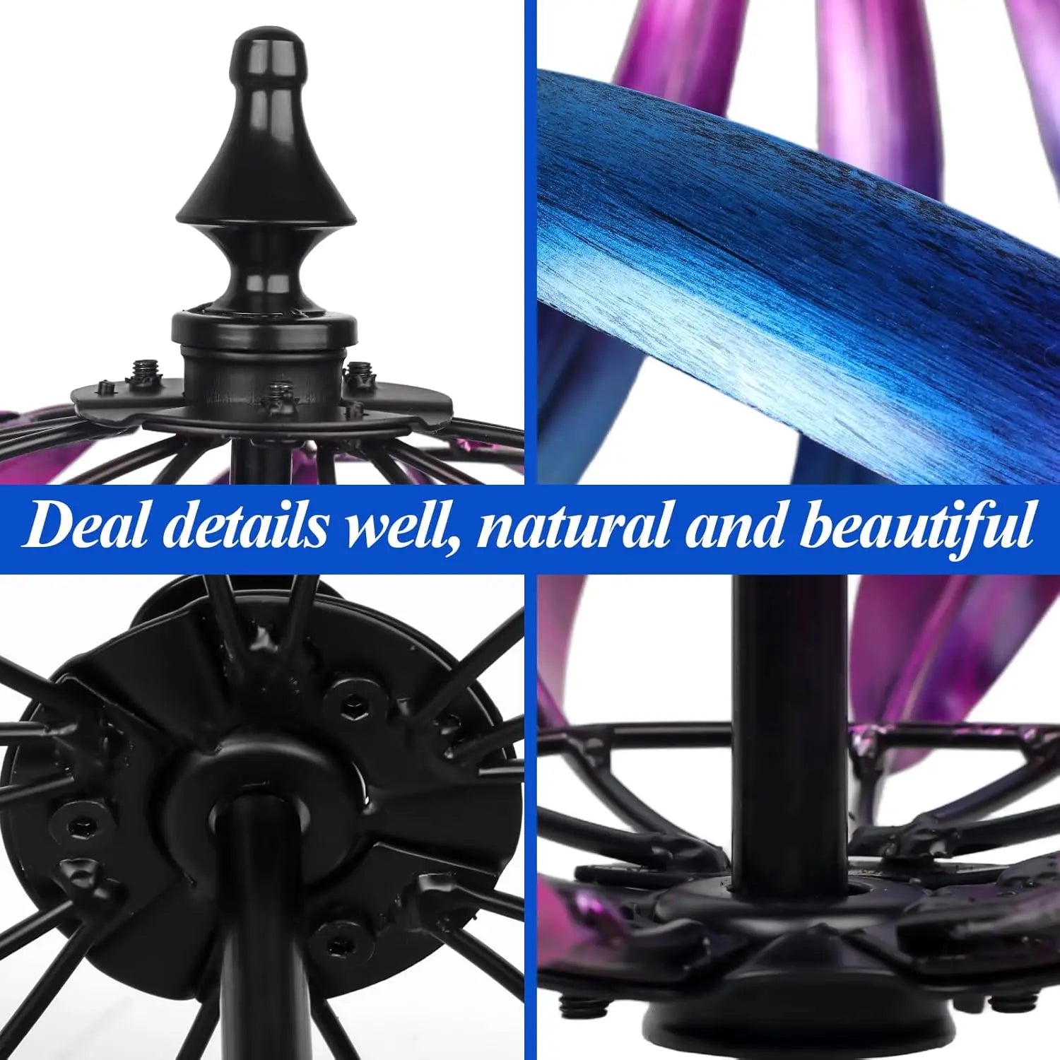 Kinetic Garden Wind Spinner, Double-Layer Metal Art, Blue and Purple Gradient