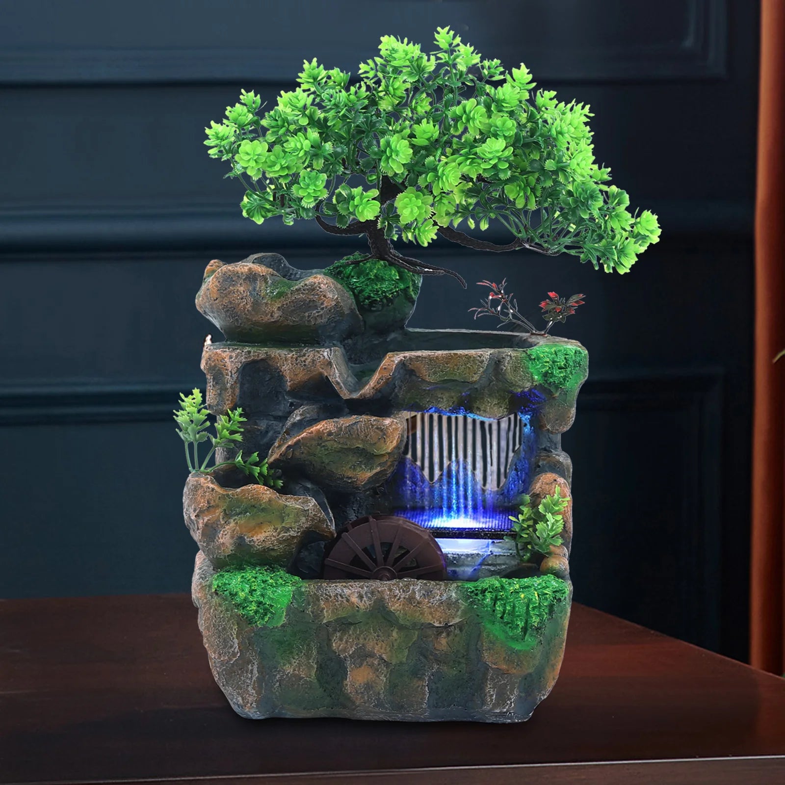 Indoor Fountain Waterfall Decoration with Color Changing LED Lighting