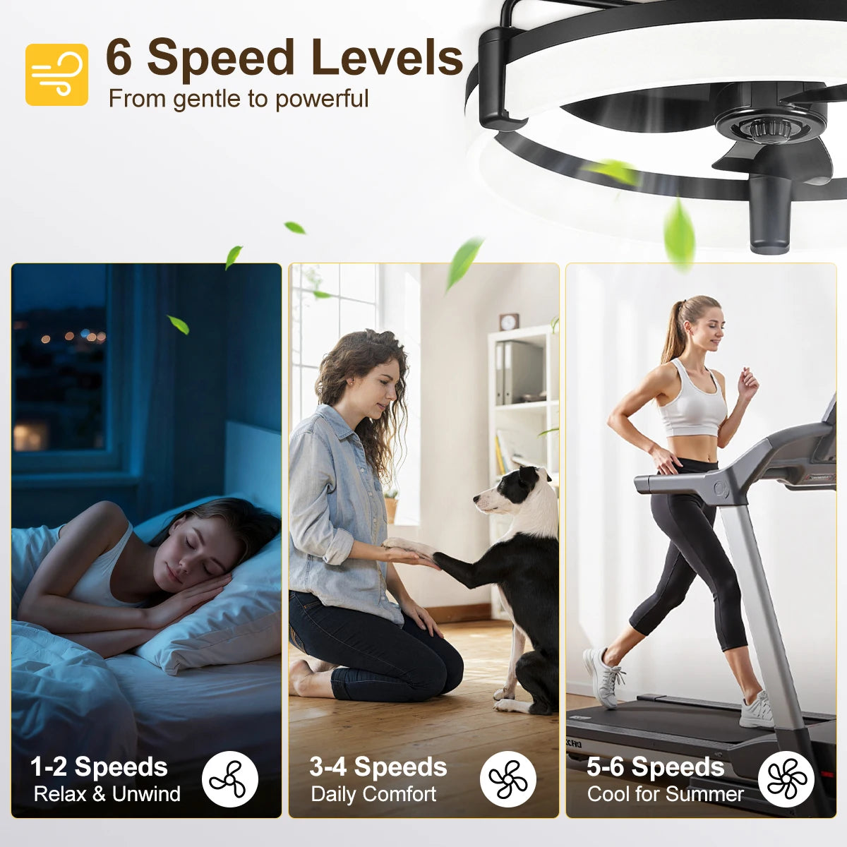 Ultra Quiet Round Indoor Fan Light, Dimmable 6 Speed Reversible DC Motor Flush Mount LED Ceiling Fan for Livingroom Bedroom Kitchen