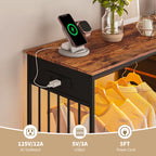 Reversible 6 Fabric Drawers Hanging Rack Dresser Closet w/LED Lights & Charging Station
