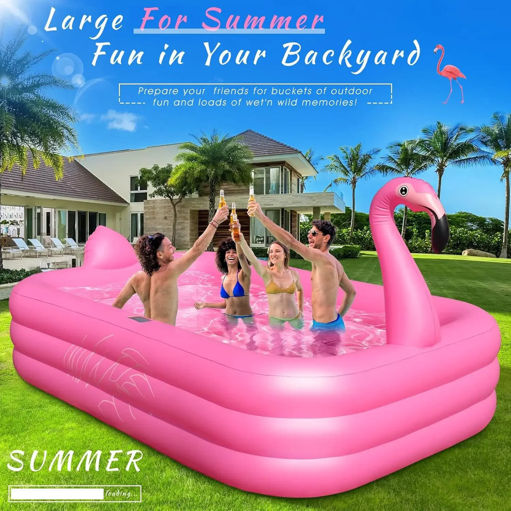 Solar Flamingo Inflatable Pool with Lights,