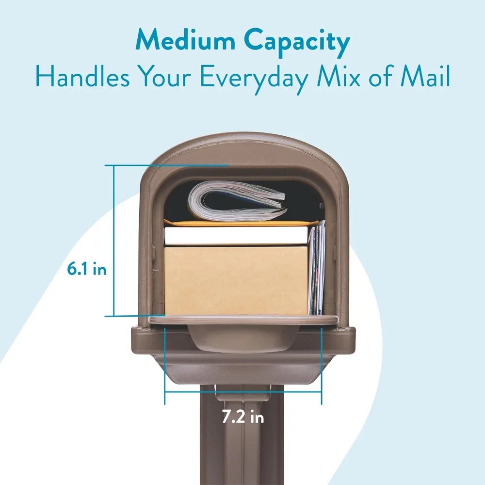 Classic Plastic Outdoor Mailbox and Post Kit,  Mocha, Durable Outdoor