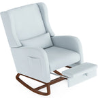 Nursery Rocking Chair, Upholstered Glider Rocker with Adjustable Footrest & Side Pocket,