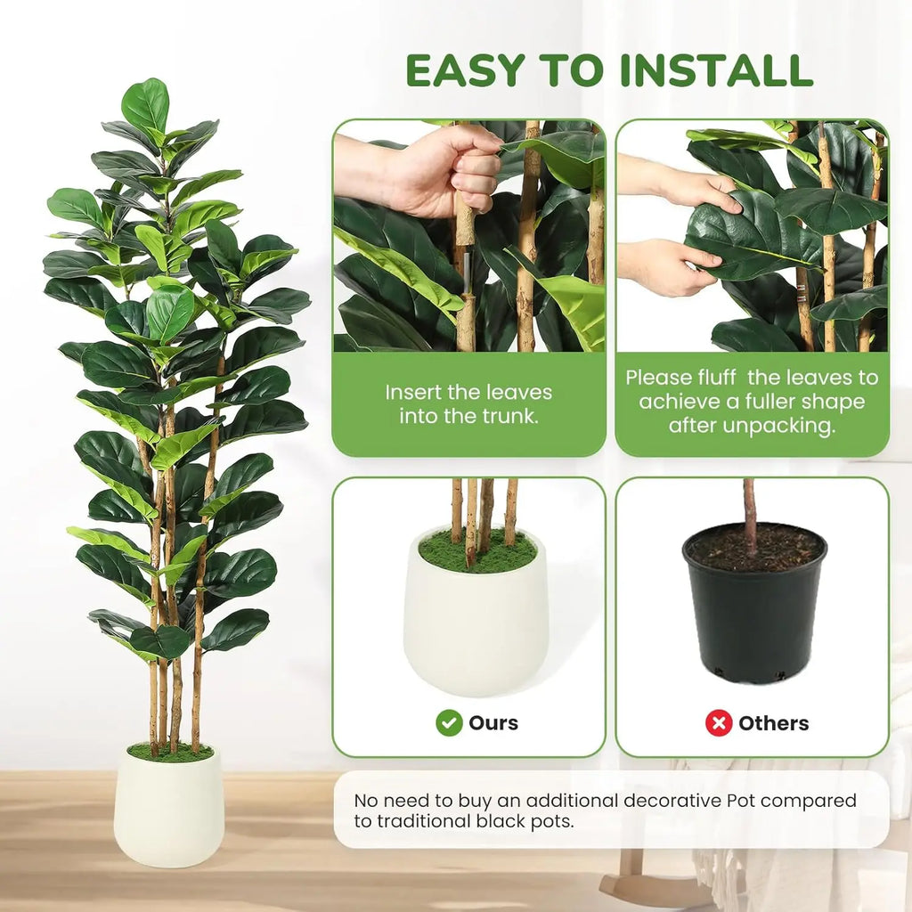 5/6/7 FT Artificial Faux Fiddle Leaf Fig Tree with Pot