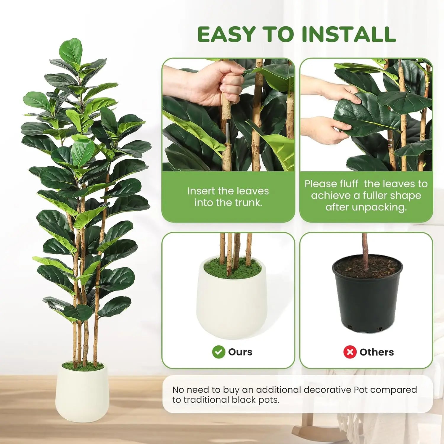 5/6/7 FT Artificial Faux Fiddle Leaf Fig Tree with Pot