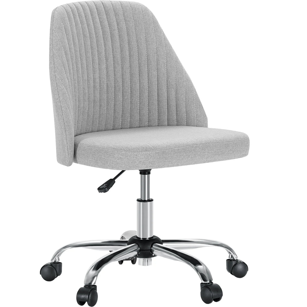 Armless Small Desk Office Chair Cute Vanity Swivel Chair with Back Modern Fabric with Wheels