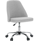 Armless Small Desk Office Chair Cute Vanity Swivel Chair with Back Modern Fabric with Wheels