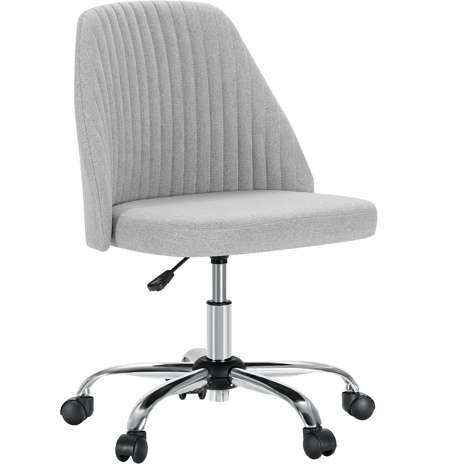 Armless Small Desk Office Chair Cute Vanity Swivel Chair with Back Modern Fabric with Wheels