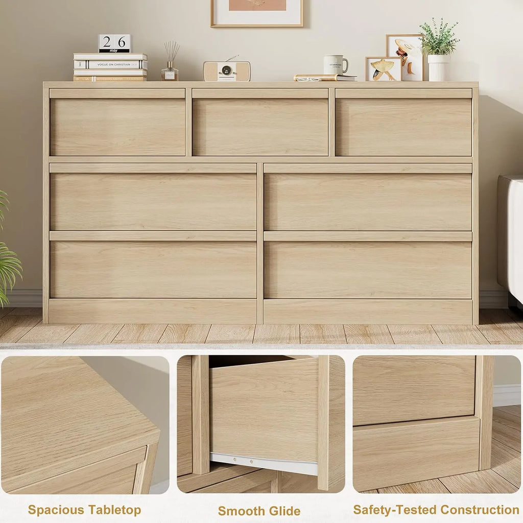 7 Drawer Large Storage Wooden Dresser