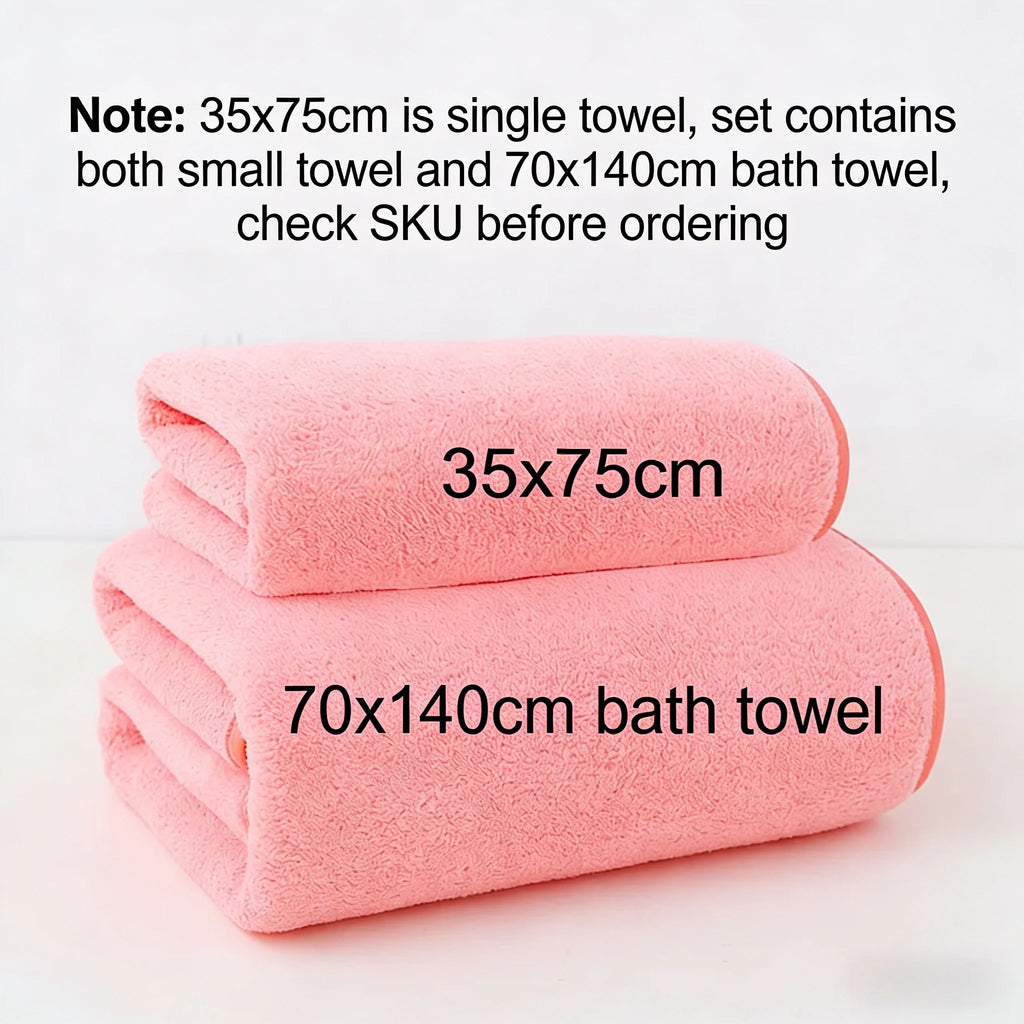 Fleece Thick Bath Towel Set, Solid Color, Soft and Absorbent,