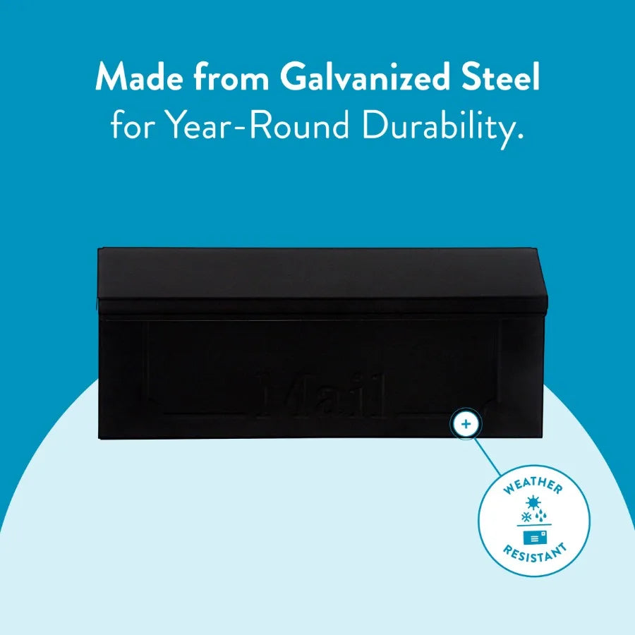 Townhouse galvanized steel small wall-mount mailbox in black for residential outdoor use with rust-resistant finish