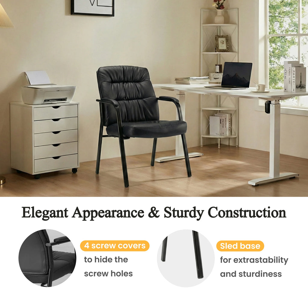 Heavy PU Leather Ergonomic Office Chair with Lumbar Support Padded Armrests Waiting Room Desk Chair Office