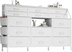 14 Drawer Dresser with Wooden Top, Large Storage Cabinet with Metal Frame