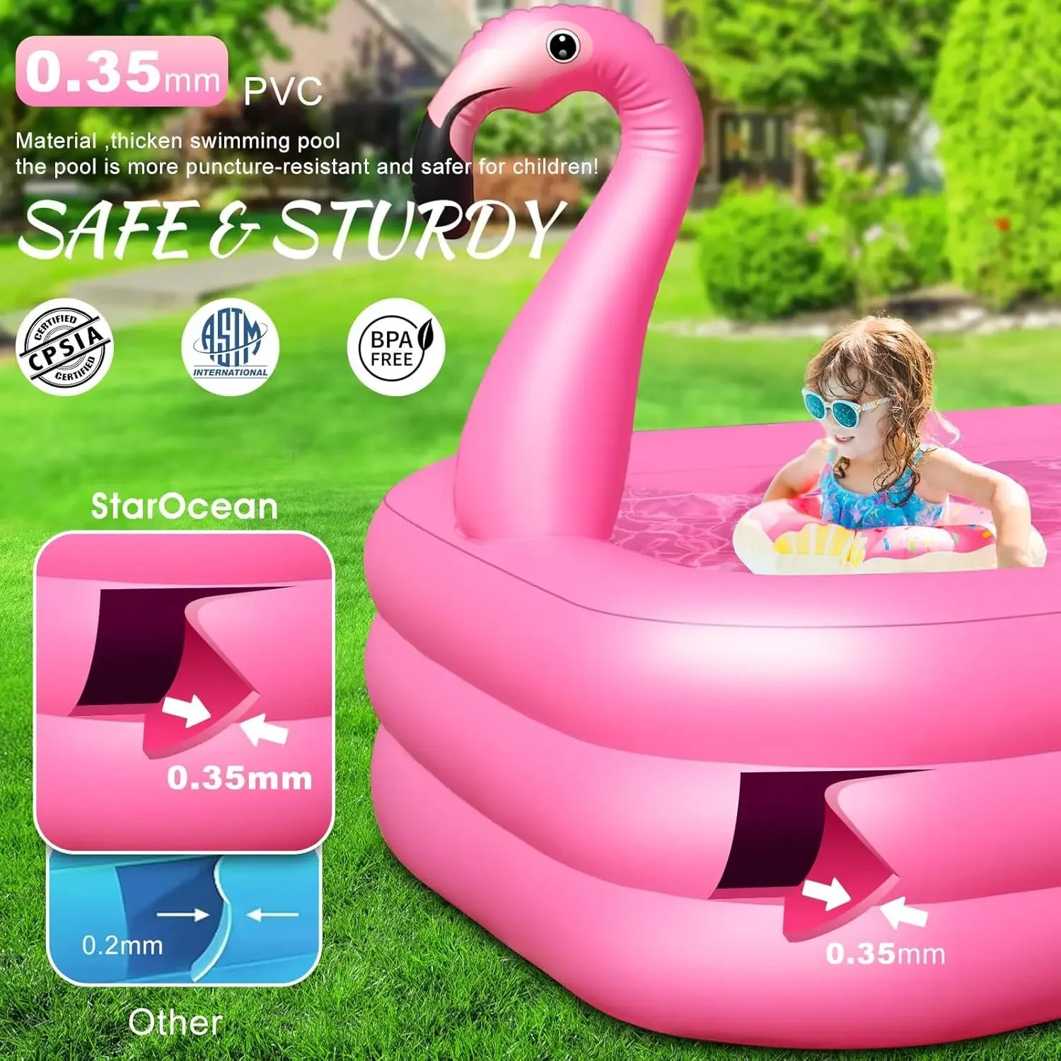 Solar Flamingo Inflatable Pool with Lights,