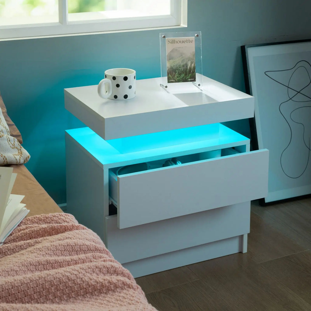 2 LED Nightstands with 2 Drawers,