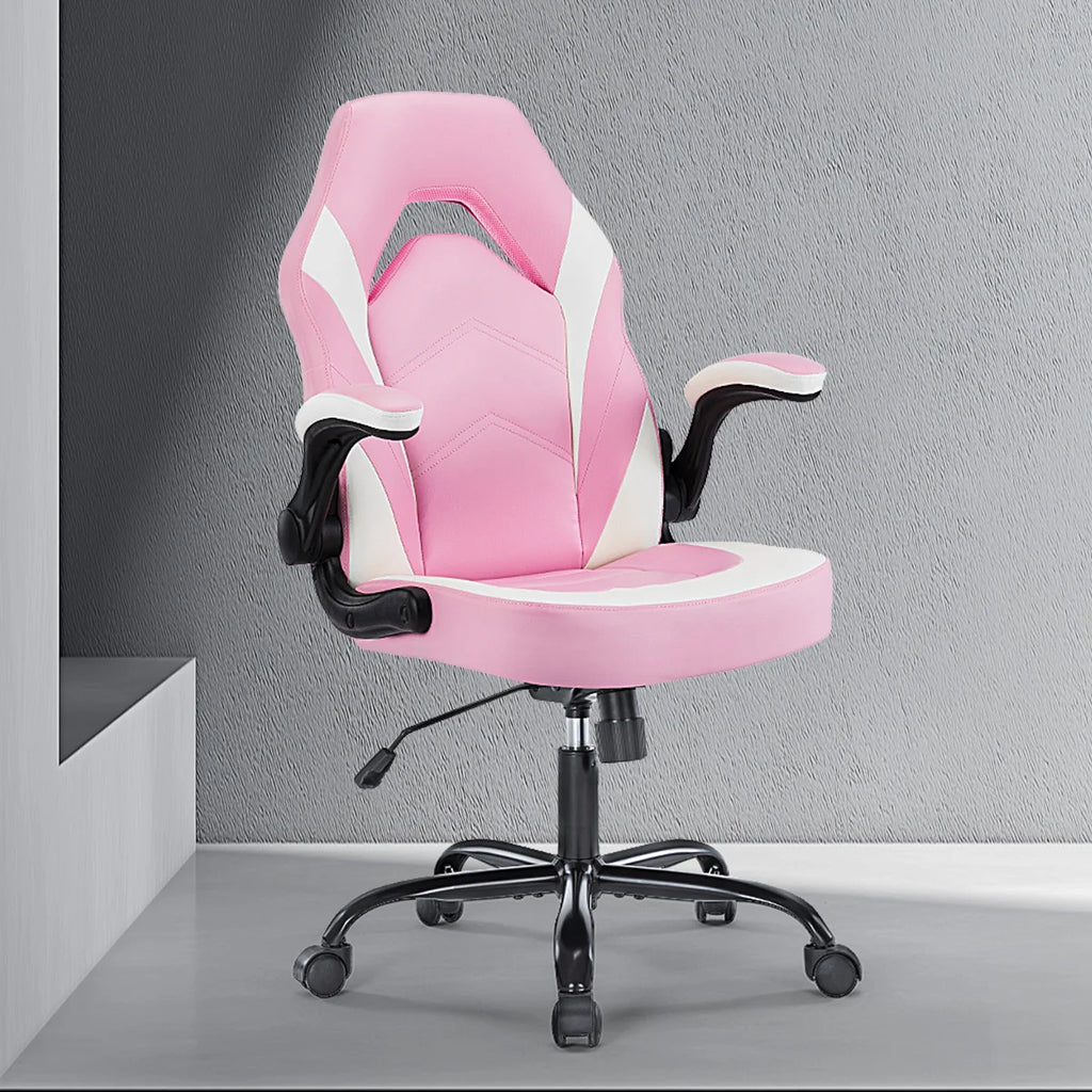 Gaming Ergonomic Office Chair with Swivel Rolling Adjustable PU Leather Racing Chair Flip-up Armrest