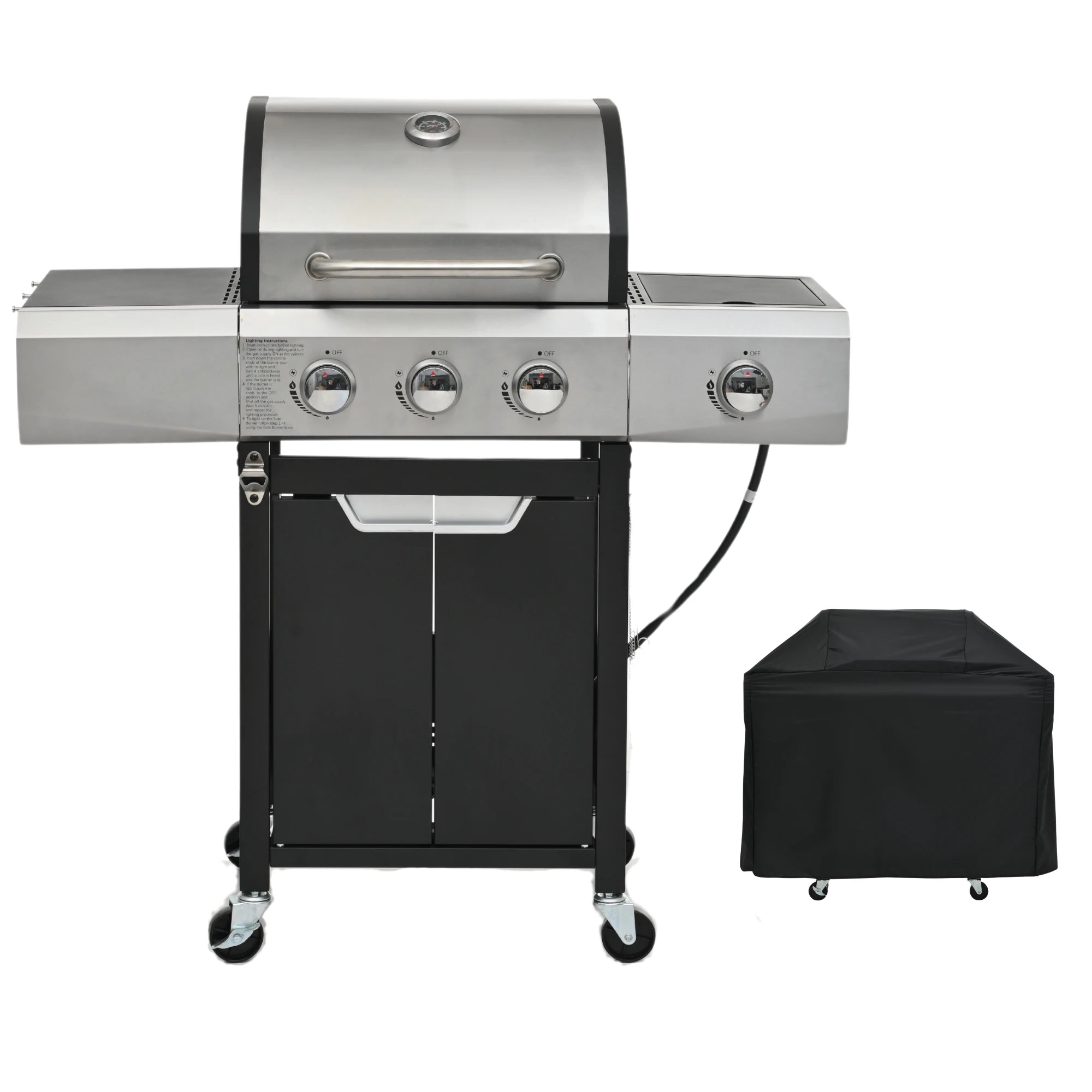 Stainless Steel Propane Grill 3 Burner Gas Grill with Side Burner And Cover for Outdoor BBQ Camping