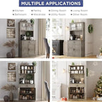 71 in Tall Kitchen Hutch Storage Cabinet with Microwave Stand, Freestanding, Buffet Glass Doors
