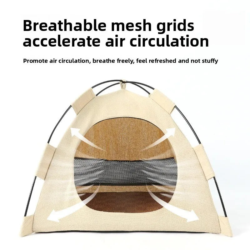 Portable Cat Tent Bed Breathable Oxford Pet House with Double-sided Mat Summer Cooling