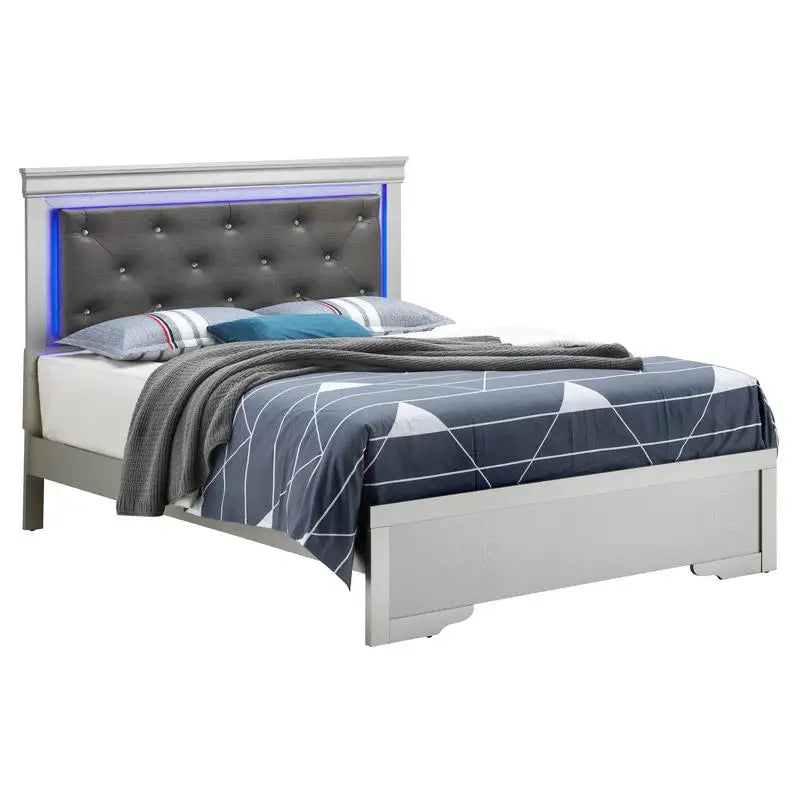 Queen Bed Silver Champagne Modern Design Stylish Furniture