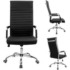 Ribbed Office Chair High Back PU Leather Executive Conference Chair Adjustable Swivel with Arms, Black