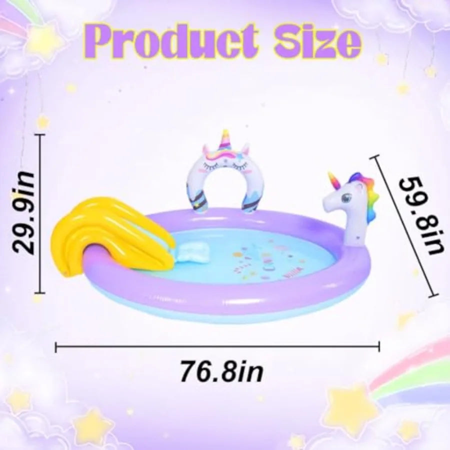 Unicorn Inflatable Swimming Pool with Water Slides and Sprayer for Outdoor Garden Backyard