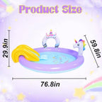 Unicorn Inflatable Swimming Pool with Water Slides and Sprayer for Outdoor Garden Backyard