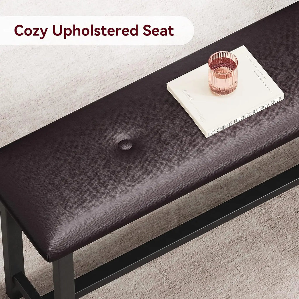 Brown Dining Table Set for 4 With Upholstered Benches,