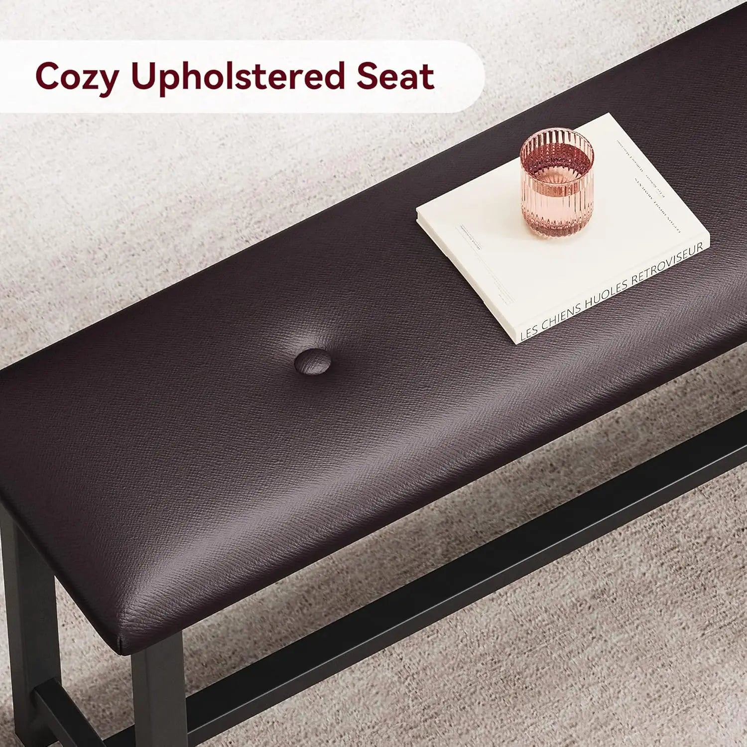 Brown Dining Table Set for 4 With Upholstered Benches,