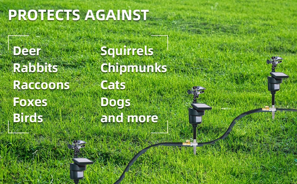 Motion Activated Sprinkler with Solar Panels Deter Cats, Birds, Repellent Outdoor Lawn Garden Motion. Sensor Water Sprinkler