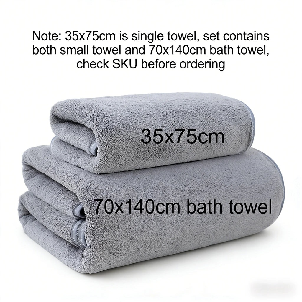 Fleece Thick Bath Towel Set, Solid Color, Soft and Absorbent,