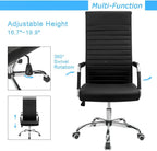 Ribbed Office Chair High Back PU Leather Executive Conference Chair Adjustable Swivel with Arms, Black