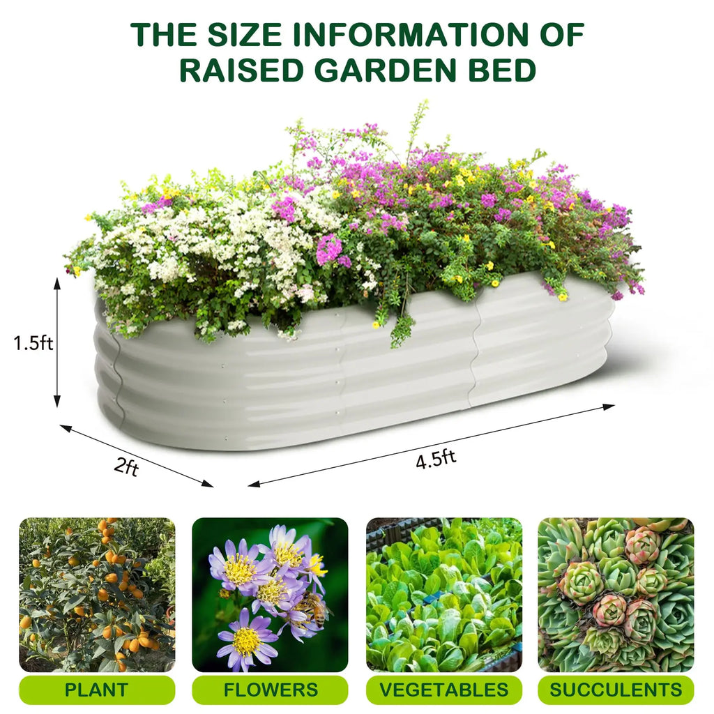 2-Pack Oval Galvanized Steel Raised Garden Bed Open Base Safety Edge Planter Box