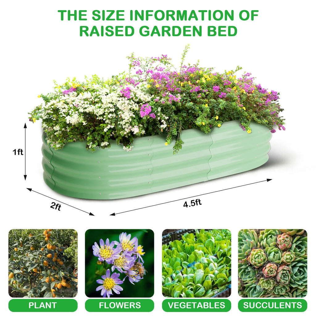 2-Pack Oval Galvanized Steel Raised Garden Bed Open Base Safety Edge Planter Box
