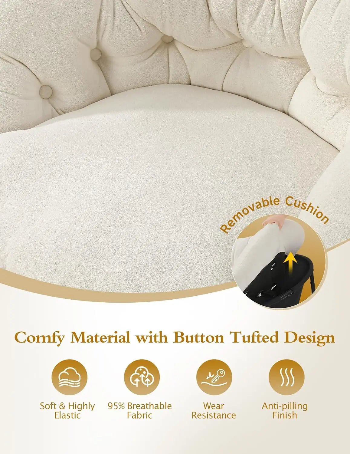 Wide Comfy Saucer Nursery Rocking Chairs with Removable Cushion,